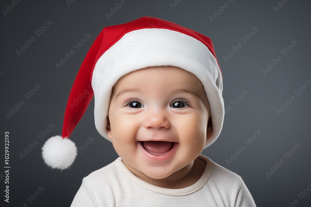 Baby wearing a santa hat. Portrait of a happy cute baby Baby wearing a santa hat. Portrait of a happy cute baby