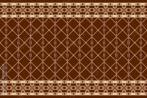 Geometric and cross stitch traditional ethnic pattern.floral pixel art embroidery. Elegance background abstract Aztec seamless pattern for fabric,cloth,dress,carpet,curtain,sarong,batik,wallpap