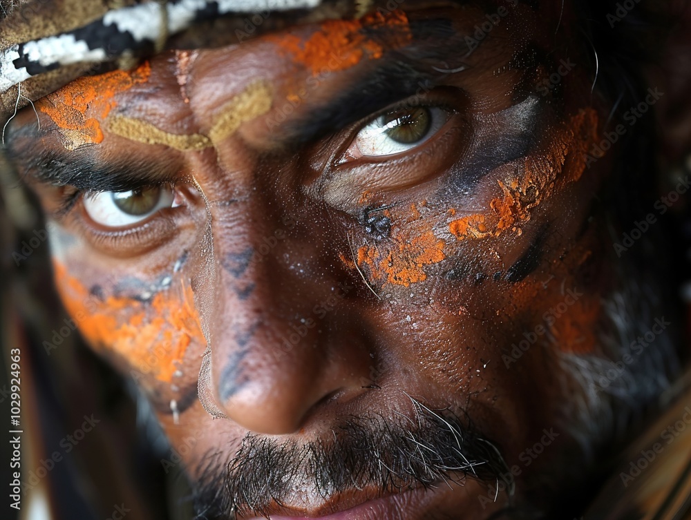 Intense Close-Up Portrait of a Man with Painted Face Intense Close-Up Portrait of a Man with Painted Face