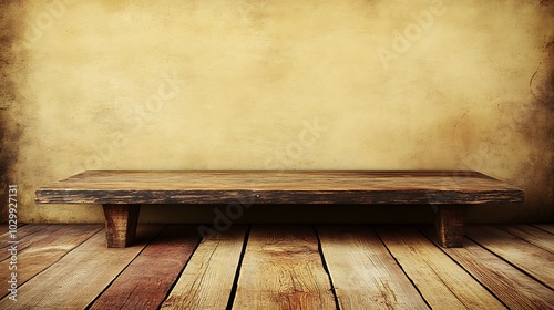 Rustic Wooden Shelf with a Grunge Background for Product Display Abstract Gradient Background with Copy Space