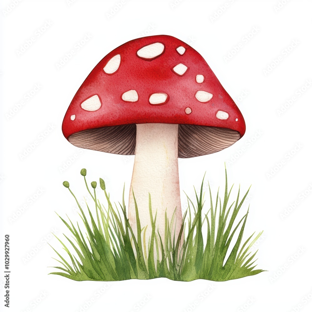 Charming Red Mushroom Watercolor Clipart Illustration Charming Red Mushroom Watercolor Clipart Illustration