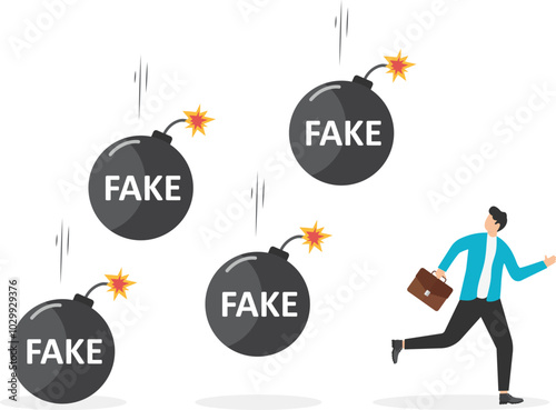 Man smashed to the ground by fake news and rumor speech bubble, scary rumors, scary rumors

