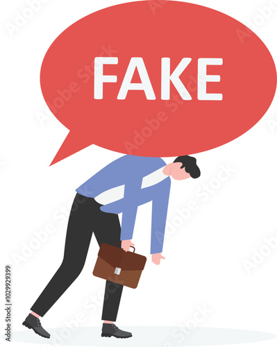 Man smashed to the ground by fake news and rumor speech bubble, scary rumors, scary rumors

