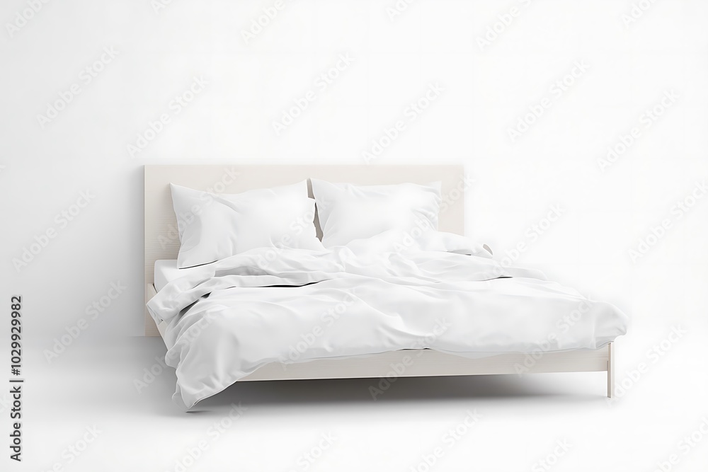 White bed with pillows mockup, side view, isolated, 3d rendering. Empty bedclothes mockup White bed with pillows mockup, side view, isolated, 3d rendering. Empty bedclothes mockup