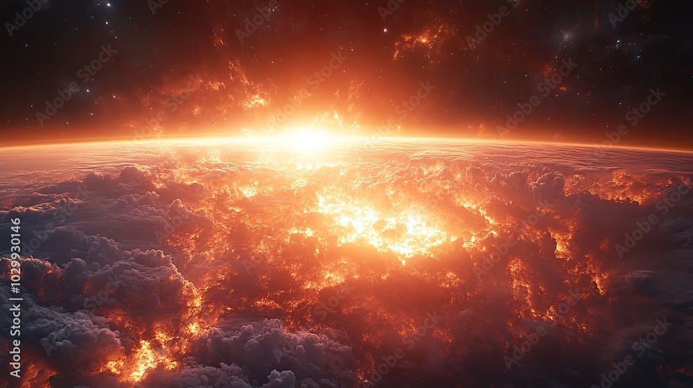 A meteor impacts the surface of planet Earth from the expanse of space. A meteor impacts the surface of planet Earth from the expanse of space.