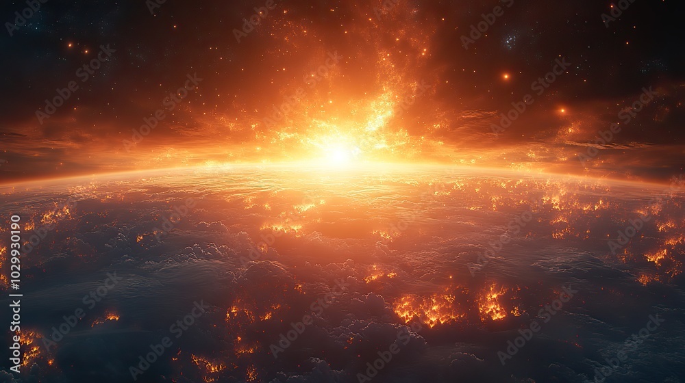 Fototapeta premium A meteor impacts the surface of planet Earth from the expanse of space.