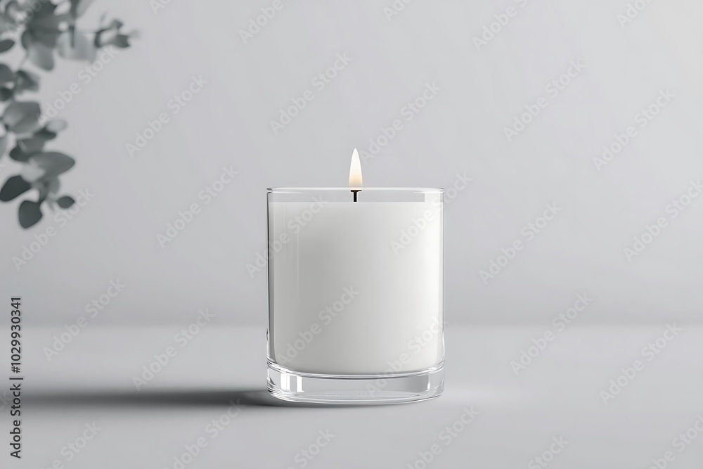 White pillar candle in glass jar mockup White pillar candle in glass jar mockup