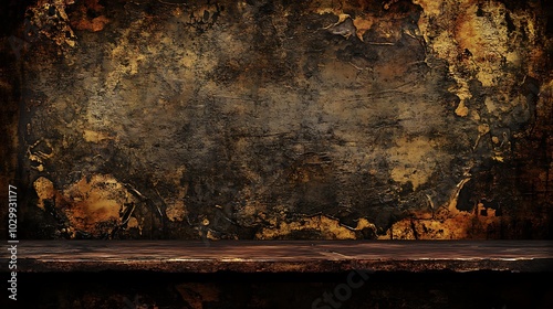 Rustic Wooden Shelf with Distressed Background for Product Display Plain Textured Background for Web Design and Copy