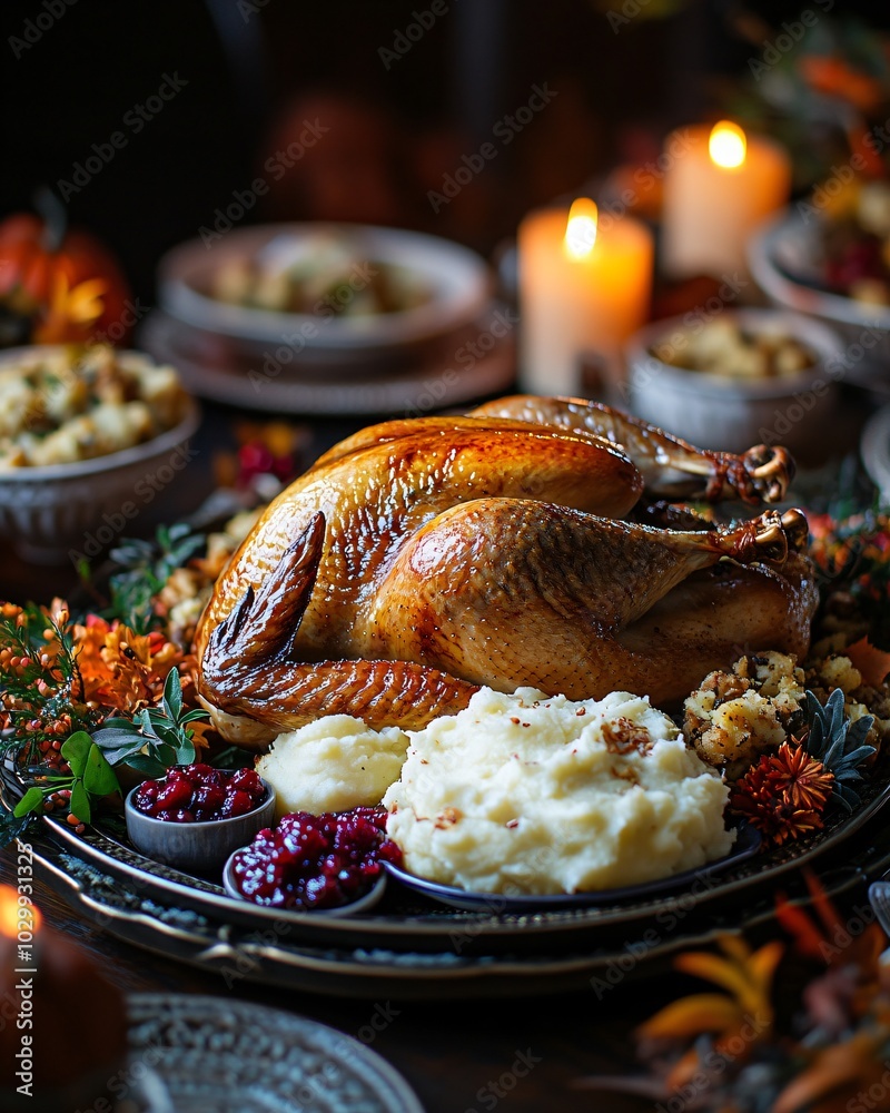 Homemade Thanksgiving turkey on the dinner table Homemade Thanksgiving turkey on the dinner table