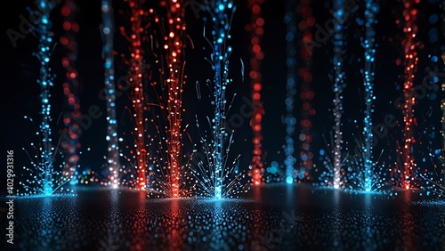 sparkling glitter blue red and white confetti stars lit festive and patriotic background for  ,wallpaper, banner, posters, ad with copy space