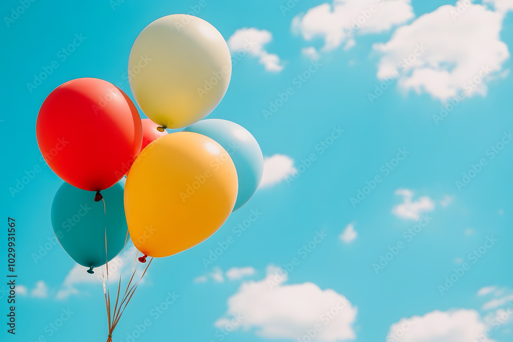 Bunch of colorful balloons against bright blue sky Bunch of colorful balloons against bright blue sky