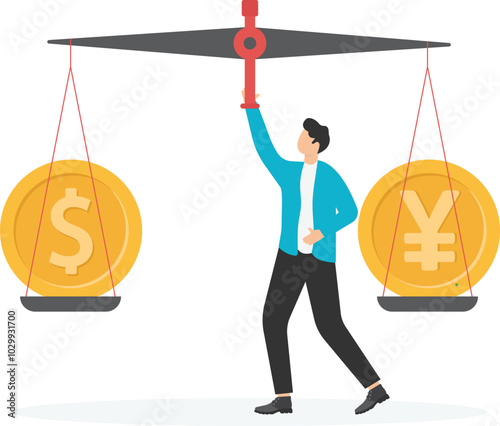 The Chinese currency symbol on the isometric scale is heavier than the dollar symbol,

