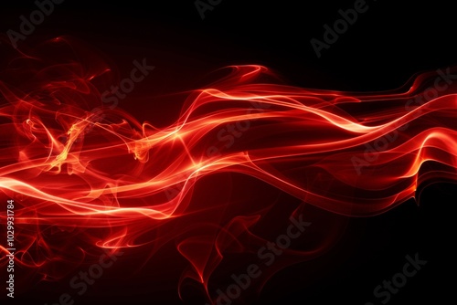 A dramatic burst of red smoke expands against a solid black background, creating a striking contrast. The swirling, cloud like formation captures the dynamic motion