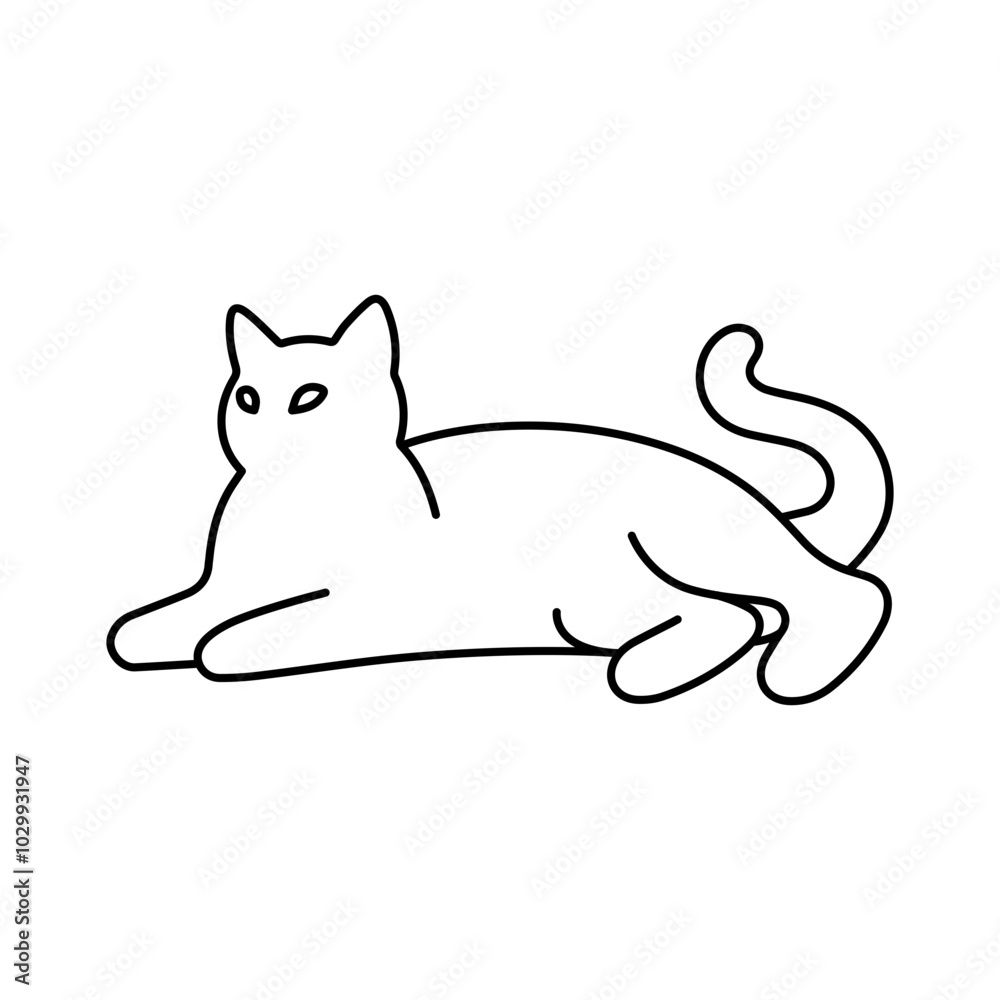 Fototapeta premium Lying cat line vector icon