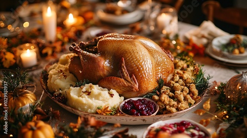 Homemade Thanksgiving turkey on the dinner table