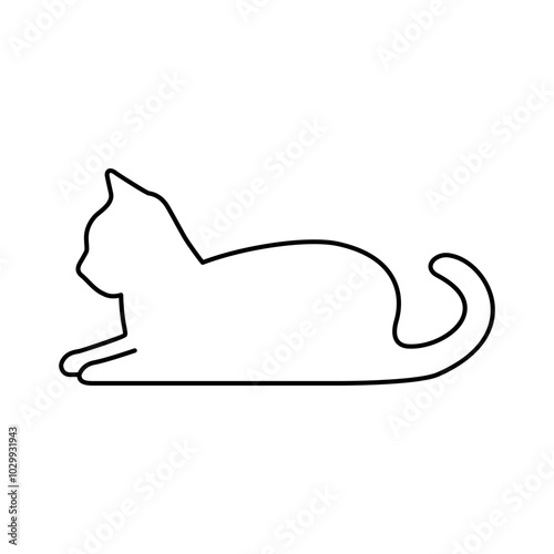 Lying cat line vector icon