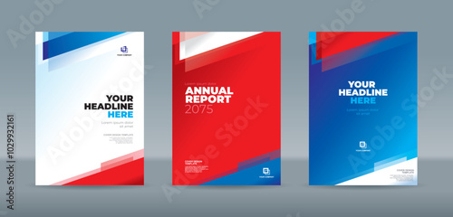 Modern abstract random transparent triangle on white red blue background. A4 size book cover template for annual report, magazine, booklet, proposal, portfolio, brochure, poster