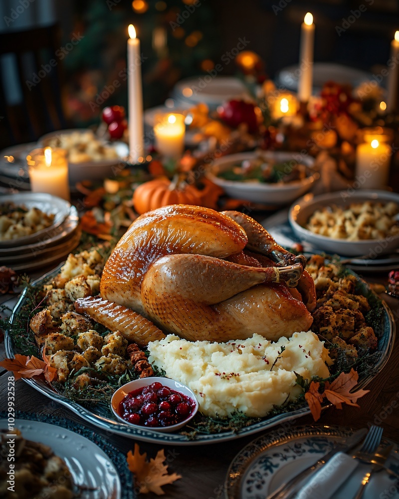 Homemade Thanksgiving turkey on the dinner table Homemade Thanksgiving turkey on the dinner table