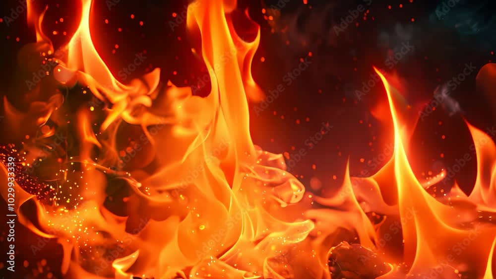 Intense flames and glowing embers dance in the night, Intense heat radiating from the flames Intense flames and glowing embers dance in the night, Intense heat radiating from the flames