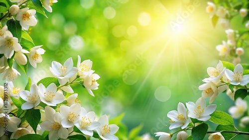 Springtime background with vibrant jasmine flowers in forced perspective