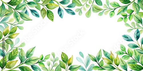 Silhouette watercolor leafy frame border on empty page