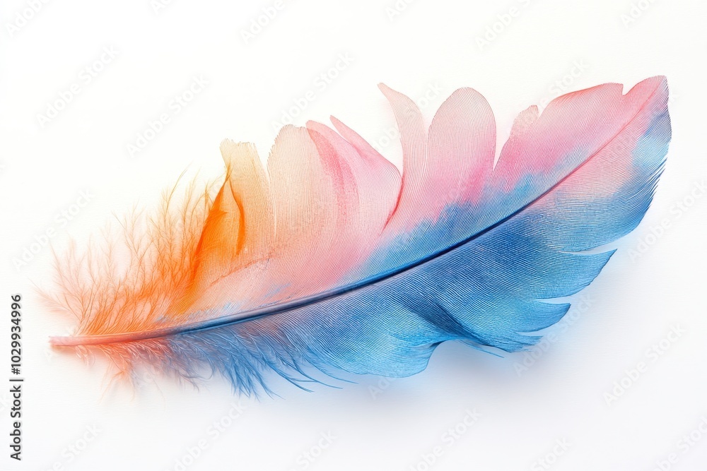 Dreamy Pastel Feather in Watercolor Gradient on White Background Dreamy Pastel Feather in Watercolor Gradient on White Background