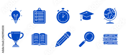 Collection set of education vector icons with glyph styles for web and mobile apps.