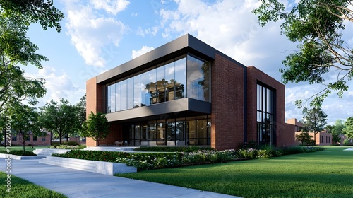 Wallpaper Mural Showcasing architectural excellence this bold and refined modern house facade features a sleek luxury design in warm tones and a striking triadic color scheme Torontodigital.ca