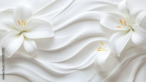 A background of pure white lilies, their large petals forming a serene and elegant floral backdrop with subtle texture.