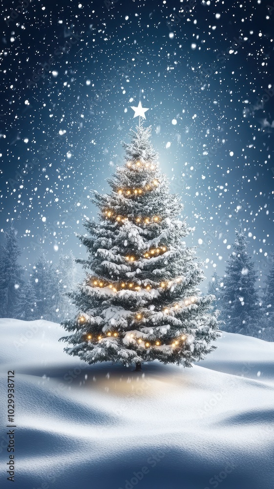 Christmas tree in snow at night with Christmas winter background,Realistic 3d design Xmas card decoration,gift box,fir branches, pine cones,Merry Christmas,Happy new year banner,Vector illustration. Christmas tree in snow at night with Christmas winter background,Realistic 3d design Xmas card decoration,gift box,fir branches, pine cones,Merry Christmas,Happy new year banner,Vector illustration.