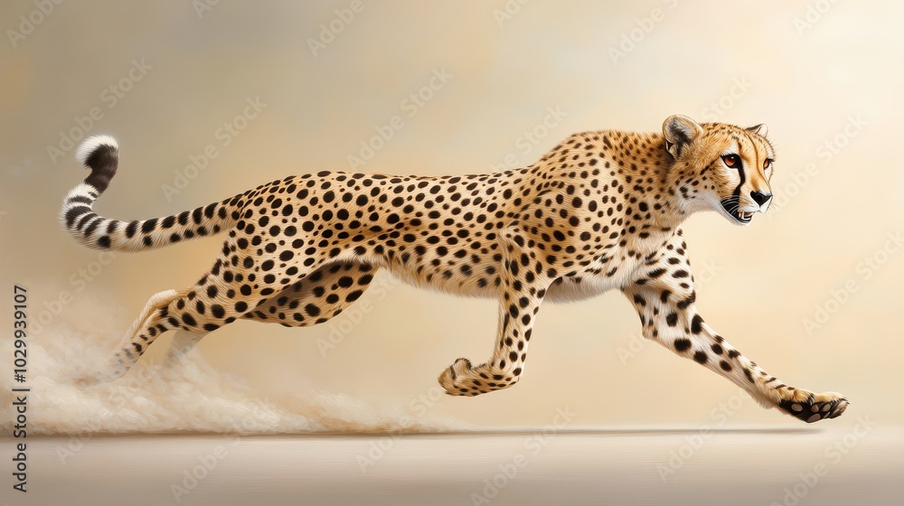 A cheetah sprinting, each stride stretching its body to the limit, with prey just ahead. A cheetah sprinting, each stride stretching its body to the limit, with prey just ahead.