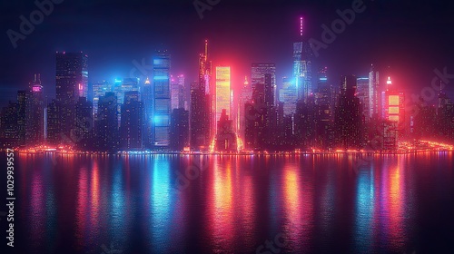 A neon cityscape showcasing bright and colorful lights against a dark backdrop, creating an energetic urban scene.