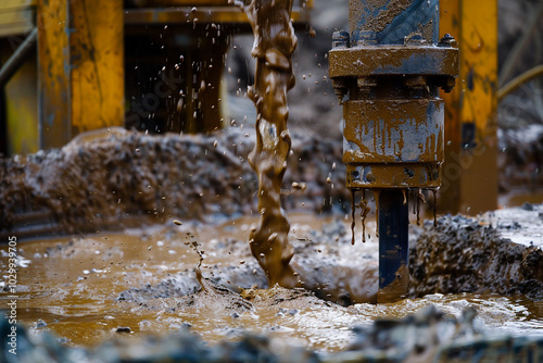 Close-up of drilling mud being prepared a critical component in stabilizing boreholes and ensuring safe drilling operations photo