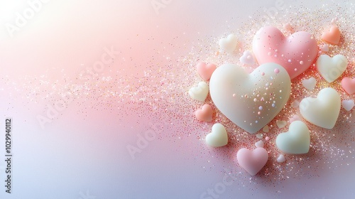 A delicate heart background with subtle glitter highlights and soft pastel hearts.