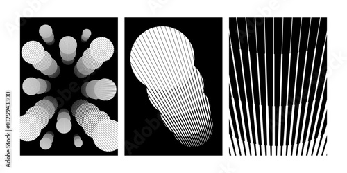 pattern line circle graphic design symmetry bold stroke stripe dynamic expanding geometric abstract pattern set black and white monochrome repeat flat minimal modern motion 