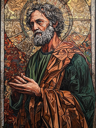 Saint Matthias is vividly portrayed in a vibrant artwork that embodies his faith and rich historical significance. photo