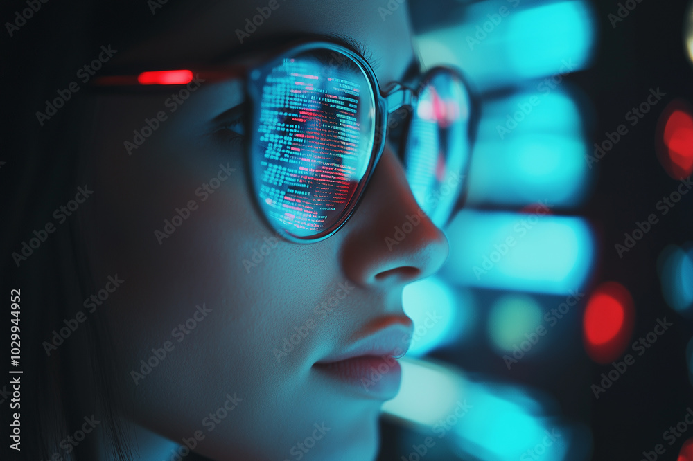 Software, coding hologram and woman in data analytics, information technology and gdpr overlay. Software, coding hologram and woman in data analytics, information technology and gdpr overlay.