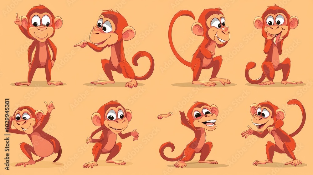 Cartoon monkey collection set featuring playful monkeys in different poses and expressions, vector illustration with vibrant colors. Cartoon monkey collection set featuring playful monkeys in different poses and expressions, vector illustration with vibrant colors.