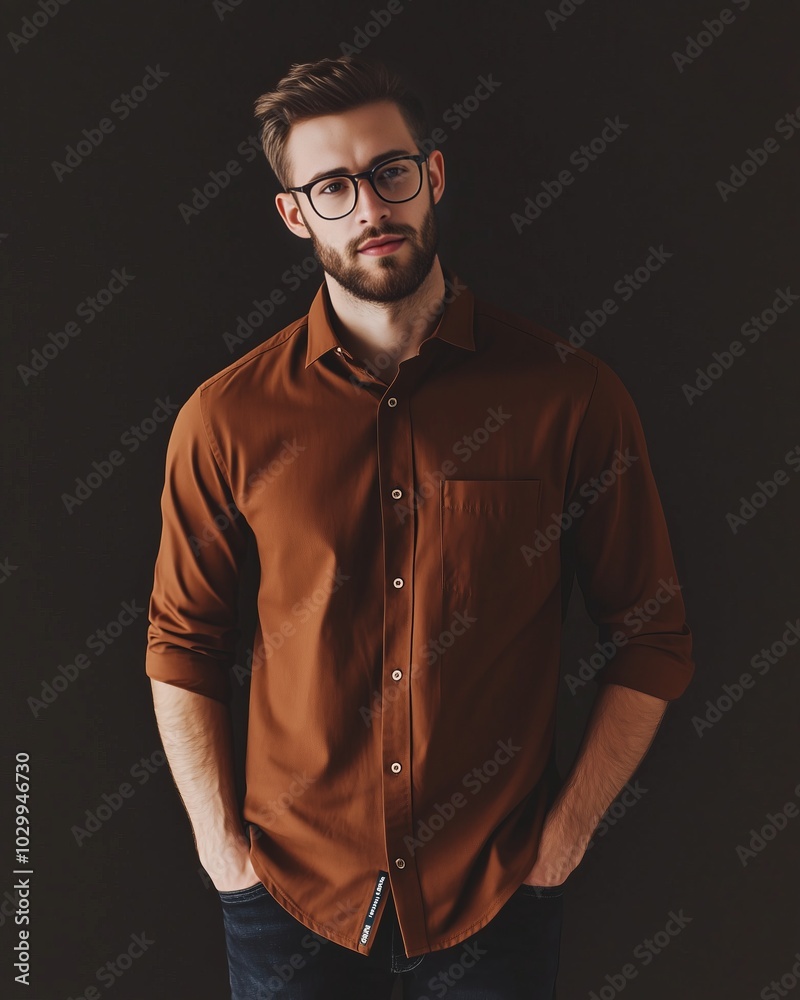 Obraz premium Modern male portrait confident casual style studio photo AI