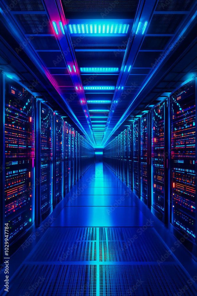 Fototapeta premium A high-quality image depicting a modern data center with extensive network infrastructure.