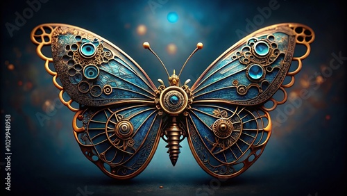 steampunk butterfly on dark blue background