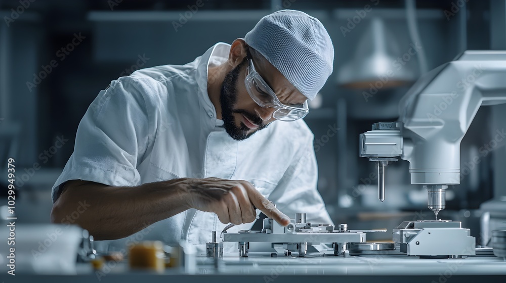 Skilled technician paying close attention to metalworking details while operating a high precision grinding machine in a modern industrial workshop Skilled technician paying close attention to metalworking details while operating a high precision grinding machine in a modern industrial workshop