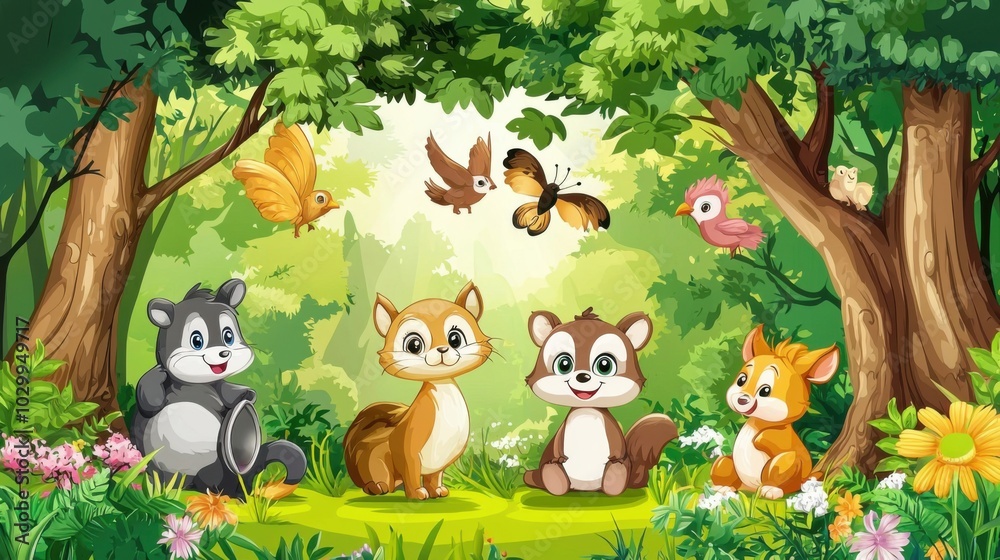 Naklejka premium Forest Concert: A Celebration of Animal and Nature Harmony