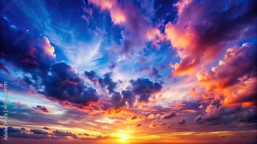 Obraz premium Sky with bright sunset casting silhouette