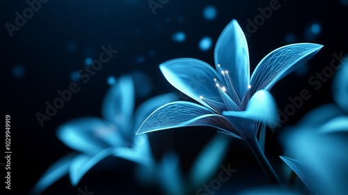 Futuristic Digital Flower with Glowing Petals on a Dark Background Symbolizing Modern Nature photo