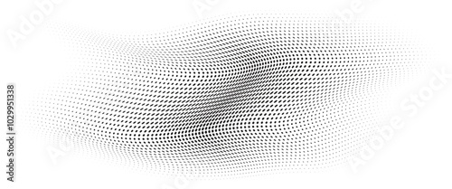 Flowing Wave Dot Halftone Pattern: Curve Gradient Shape on Transparent Background. Suitable for AI, Tech, Network, Digital, Science, and Technology Themes.
