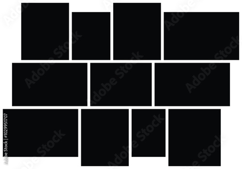 Empty collage set of black photo frames isolated on white background. Vector illustration.