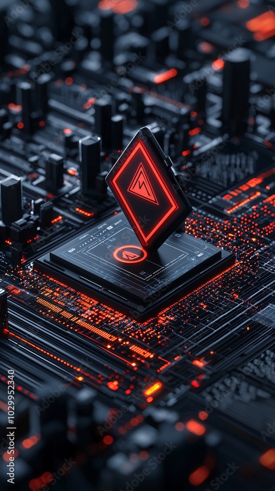 Obraz premium Risk management analysis, digital graphs with caution symbols, 3D illustration