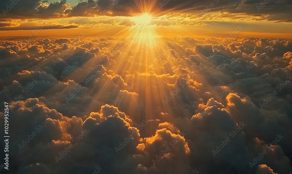 Rays of light passing through the clouds at sunset Rays of light passing through the clouds at sunset
