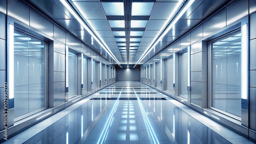 Sleek futuristic corridor with reflective surface Sleek futuristic corridor with reflective surface